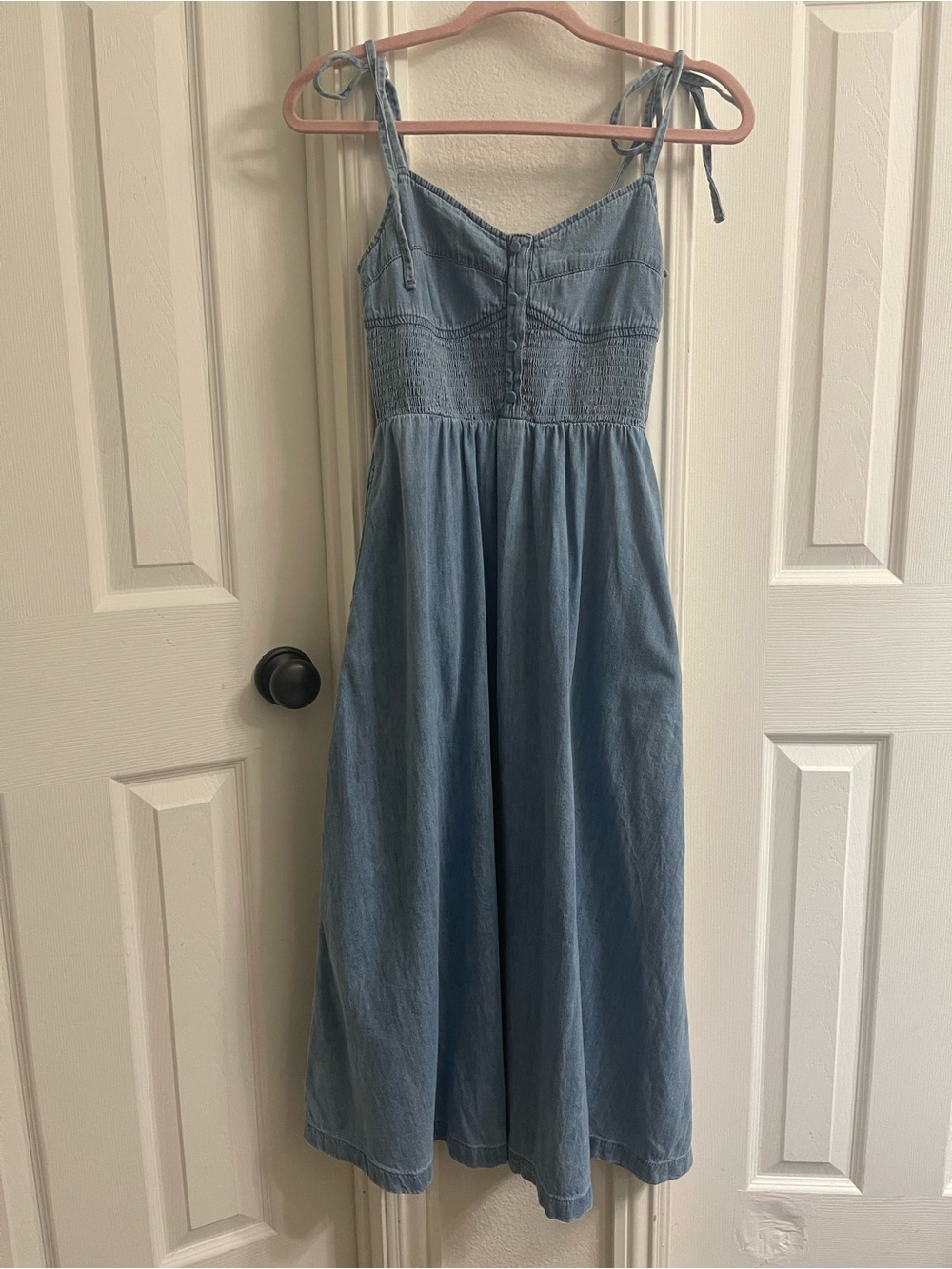 GAP 100% Cotton Denim Midi Dress with Smocked Bodice - Picture 3 of 6